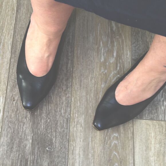 Vintage Stuart Weitzman Women's Pumps Block Almond Toe Heels Black 1980s 10 - Picture 6 of 16